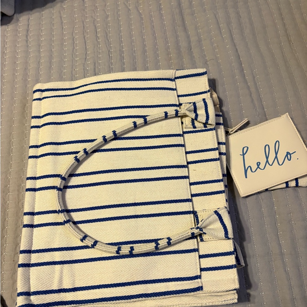 Striped Tote Bag with Blue Accents